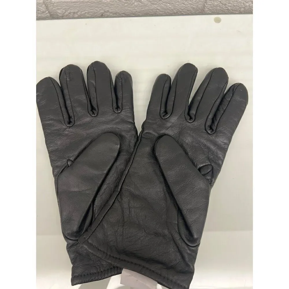 Black Unisex Leather Gloves with Wool Lining Size 10